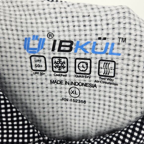 IBKUL Shirt Mens Extra Large Black White Checkered Long Sleeve Golfing Polo - Picture 9 of 10